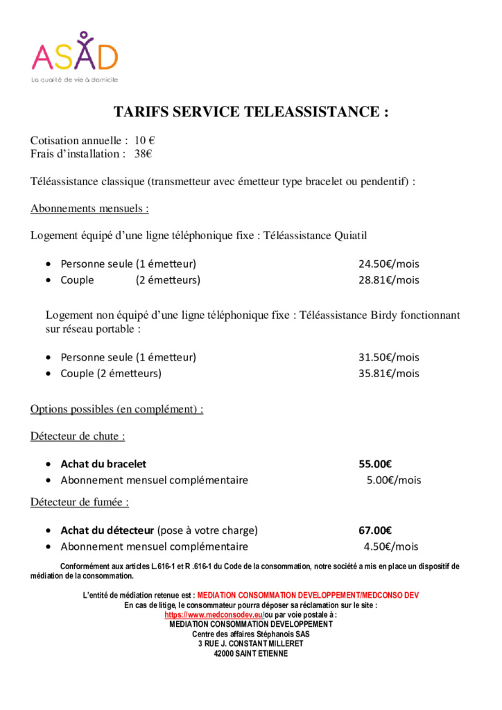 TARIFS 3 tarifs teleassistance 2026 pdf